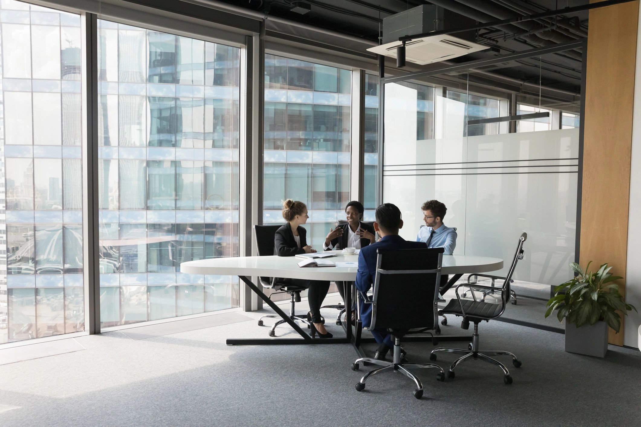 Professional team meeting in a modern office